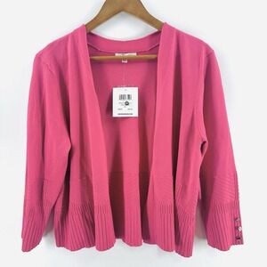 NEW NWT 89th Madison‎ Cranberry XL Open Front Soft Knit Silver Buttons W1013